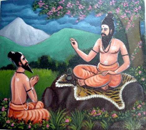 Bhogar receiving instructions from his teacher, Kālaangi Naathar