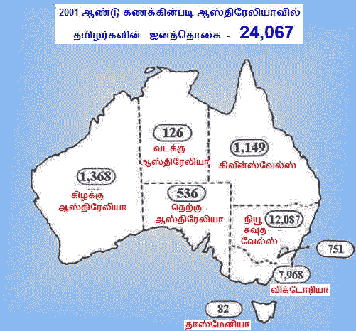 Tamil population in Australia by states
